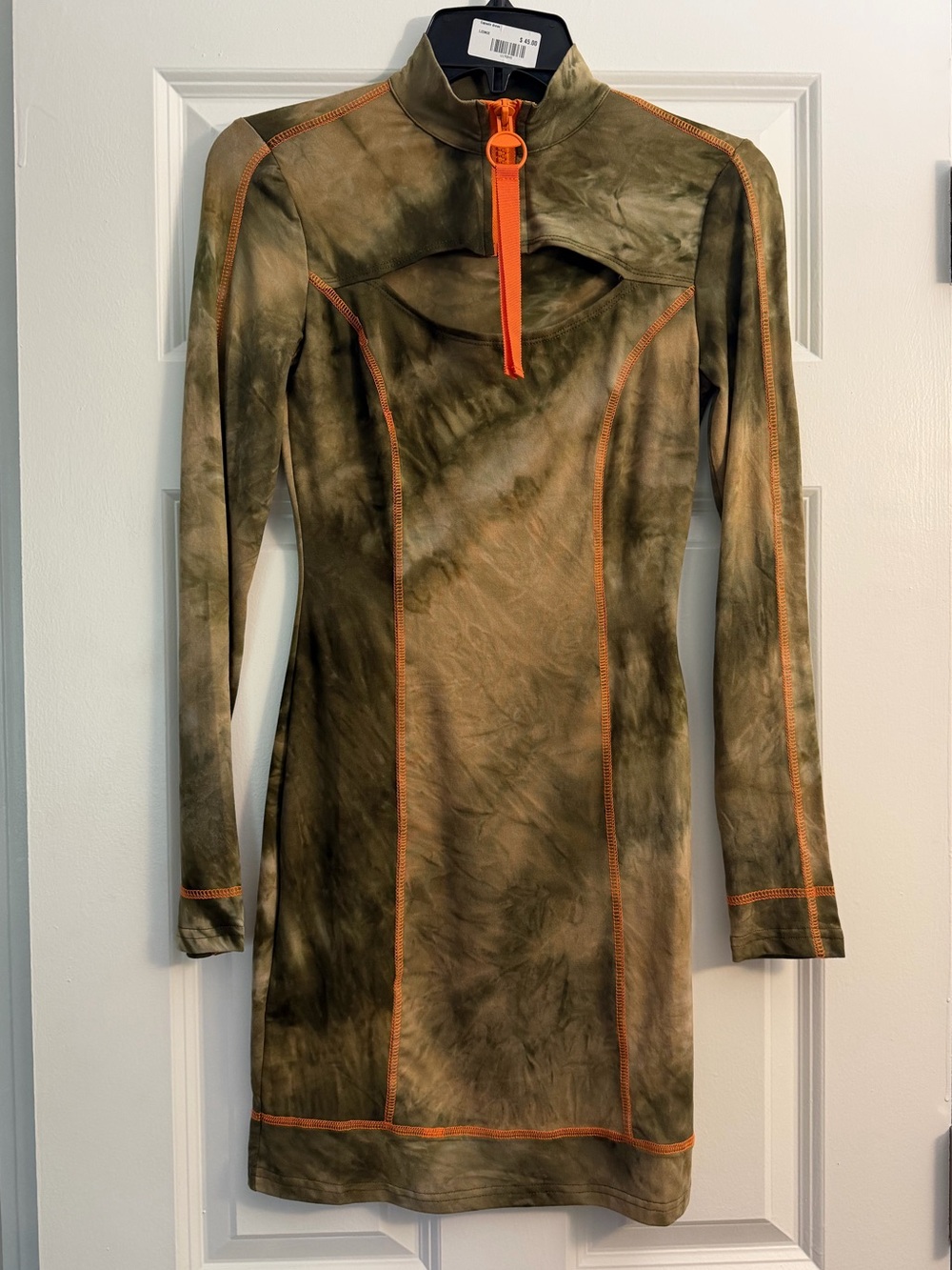 Capsule Olive Tie-Dye Bodycon Mini Dress with Keyhole